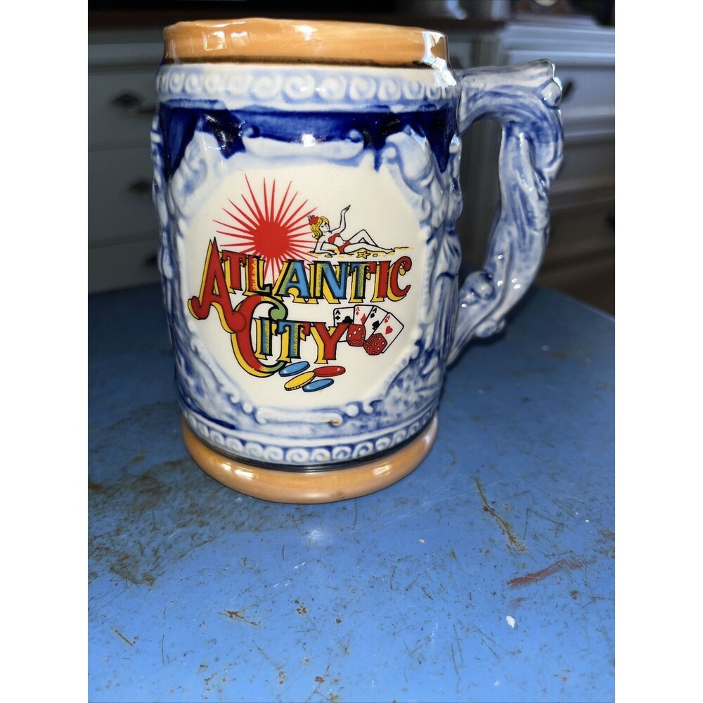 5" Vintage Atlantic City Blue Mug / Stein Made in Japan